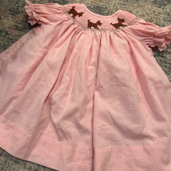 Baby pink  Gingham Dress with Dog Embroidery. A8 - Picture 2 of 4